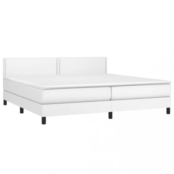 fehér műbőr rugós ágy matraccal és LED-del 200x200 cm