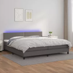 szürke műbőr rugós ágy matraccal és LED-del 200x200 cm