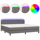 szürke műbőr rugós ágy matraccal és LED-del 200x200 cm