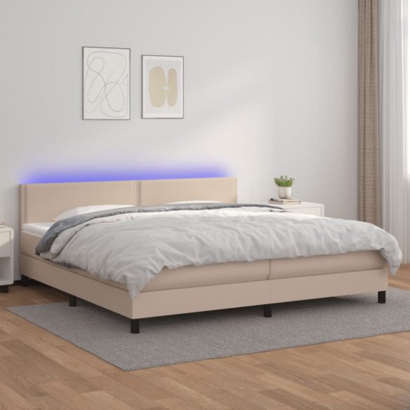 cappuccino színű műbőr rugós ágy matraccal és LED-del 200x200cm