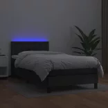 fekete műbőr rugós ágy matraccal és LED-del 80 x 200 cm