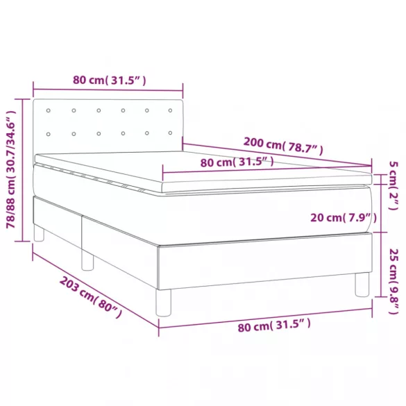 fekete műbőr rugós ágy matraccal és LED-del 80 x 200 cm