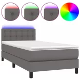 szürke műbőr rugós ágy matraccal és LED-del 80 x 200 cm