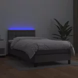 szürke műbőr rugós ágy matraccal és LED-del 80 x 200 cm