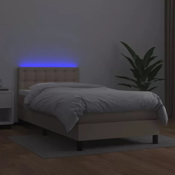 cappuccino színű műbőr rugós ágy matraccal és LED-del 80x200 cm