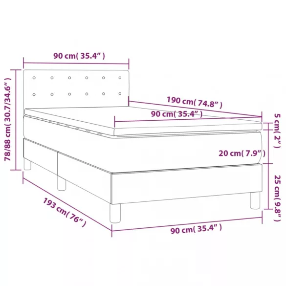fekete műbőr rugós ágy matraccal és LED-del 90x190 cm