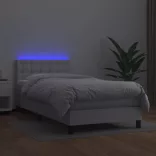 fehér műbőr rugós ágy matraccal és LED-del 90x190 cm
