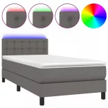 szürke műbőr rugós ágy matraccal és LED-del 90x190 cm