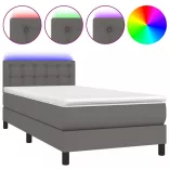 szürke műbőr rugós ágy matraccal és LED-del 90x200 cm