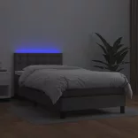szürke műbőr rugós ágy matraccal és LED-del 90x200 cm