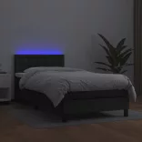 fekete műbőr rugós ágy matraccal és LED-del 100x200 cm