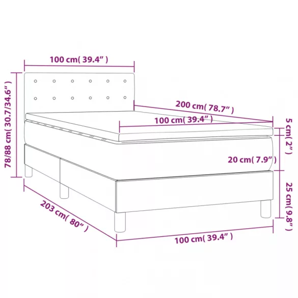 fekete műbőr rugós ágy matraccal és LED-del 100x200 cm