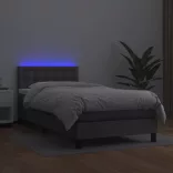 szürke műbőr rugós ágy matraccal és LED-del 100x200 cm