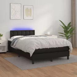 fekete műbőr rugós ágy matraccal és LED-del 120x200 cm