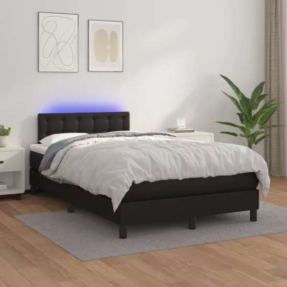 fekete műbőr rugós ágy matraccal és LED-del 120x200 cm