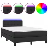 fekete műbőr rugós ágy matraccal és LED-del 120x200 cm
