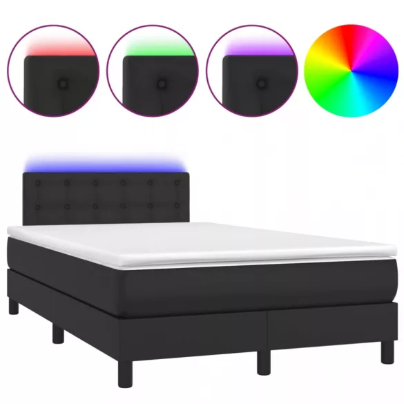 fekete műbőr rugós ágy matraccal és LED-del 120x200 cm