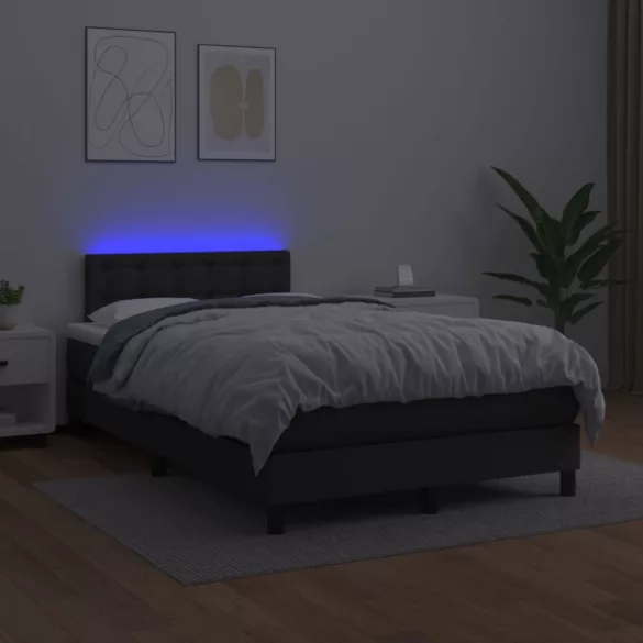 fekete műbőr rugós ágy matraccal és LED-del 120x200 cm