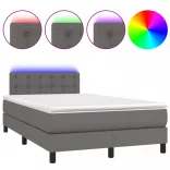 szürke műbőr rugós ágy matraccal és LED-del 120x200 cm