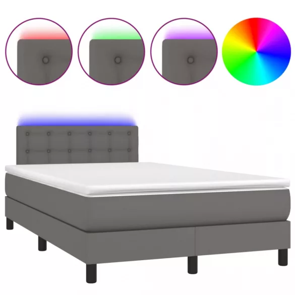 szürke műbőr rugós ágy matraccal és LED-del 120x200 cm