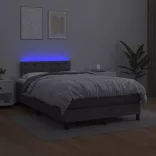 szürke műbőr rugós ágy matraccal és LED-del 120x200 cm