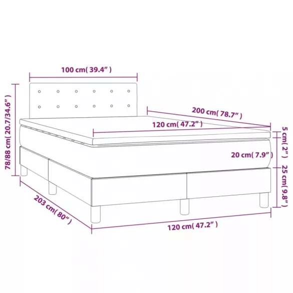 szürke műbőr rugós ágy matraccal és LED-del 120x200 cm