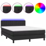 fekete műbőr rugós ágy matraccal és LED-del 140 x 190 cm
