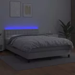 fehér műbőr rugós ágy matraccal és LED-del 140x190 cm