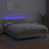 cappuccino színű műbőr rugós ágy matraccal és LED-del 140x190cm