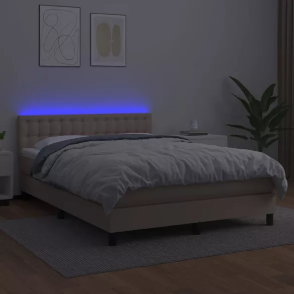 cappuccino színű műbőr rugós ágy matraccal és LED-del 140x190cm