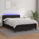 fekete műbőr rugós ágy matraccal és LED-del 140x200 cm