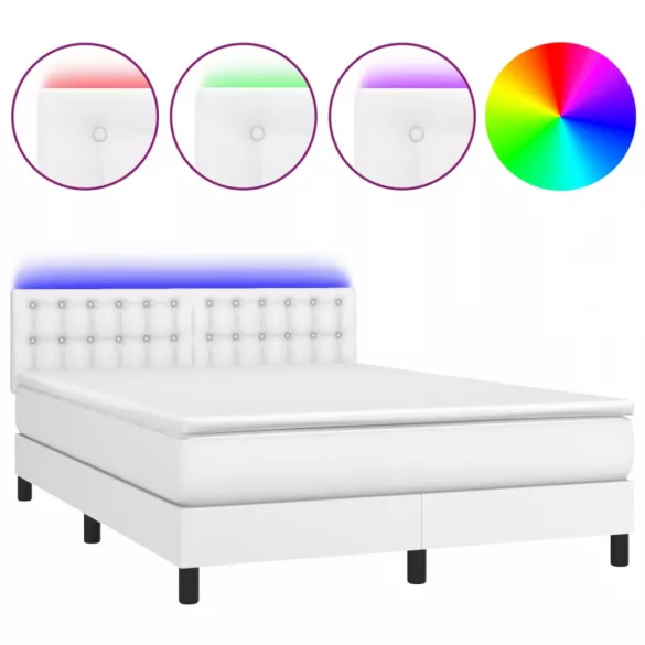fehér műbőr rugós ágy matraccal és LED-del 140x200 cm