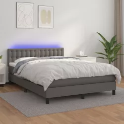 szürke műbőr rugós ágy matraccal és LED-del 140x200 cm