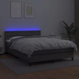 szürke műbőr rugós ágy matraccal és LED-del 140x200 cm