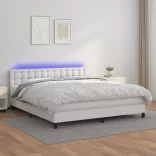 fehér műbőr rugós ágy matraccal és LED-del 160x200 cm