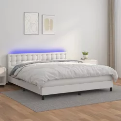 fehér műbőr rugós ágy matraccal és LED-del 160x200 cm