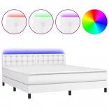 fehér műbőr rugós ágy matraccal és LED-del 160x200 cm