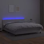 fehér műbőr rugós ágy matraccal és LED-del 160x200 cm