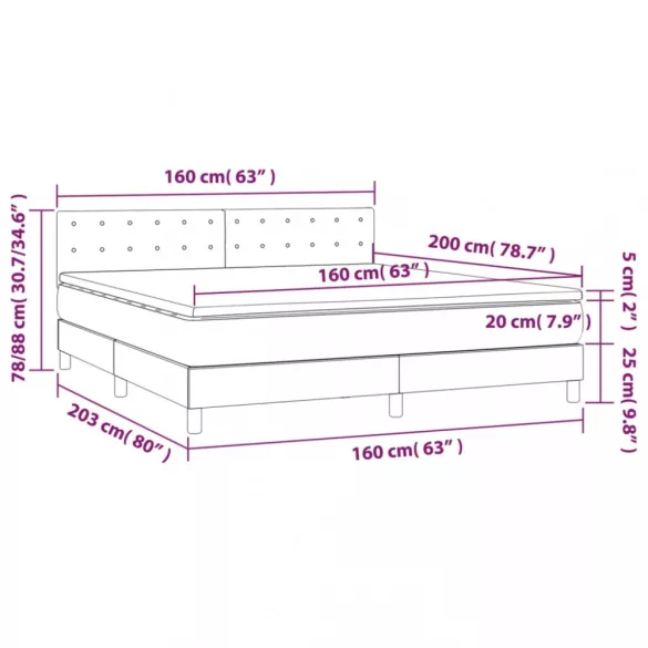 fehér műbőr rugós ágy matraccal és LED-del 160x200 cm