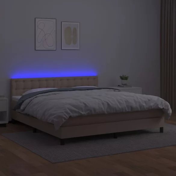 cappuccino színű műbőr rugós ágy matraccal és LED-del 160x200cm