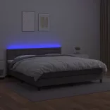 szürke műbőr rugós ágy matraccal és LED-del 180x200 cm