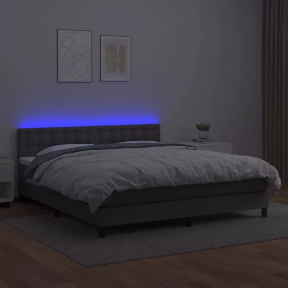 szürke műbőr rugós ágy matraccal és LED-del 180x200 cm