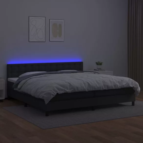 fehér műbőr rugós ágy matraccal és LED-del 200x200 cm