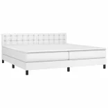 fehér műbőr rugós ágy matraccal és LED-del 200x200 cm