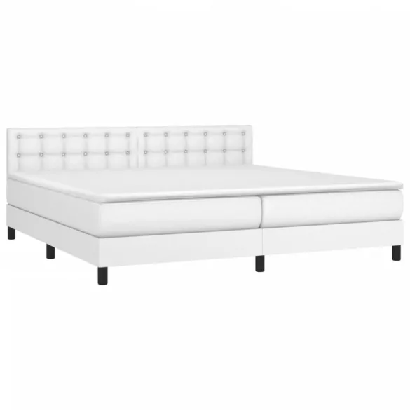 fehér műbőr rugós ágy matraccal és LED-del 200x200 cm