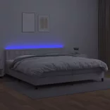 fehér műbőr rugós ágy matraccal és LED-del 200x200 cm