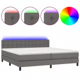 szürke műbőr rugós ágy matraccal és LED-del 200x200 cm