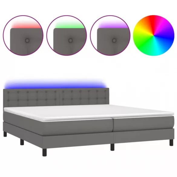 szürke műbőr rugós ágy matraccal és LED-del 200x200 cm