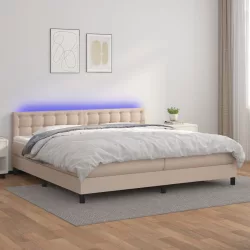   cappuccino színű műbőr rugós ágy matraccal és LED-del 200x200cm