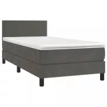 sötétszürke bársony rugós és LED-es ágy matraccal 80 x 200 cm